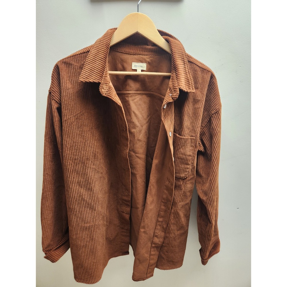Donni Corduroy Button Down Shirt Jacket Brown‎ Shacket Womens Large Wide Wale